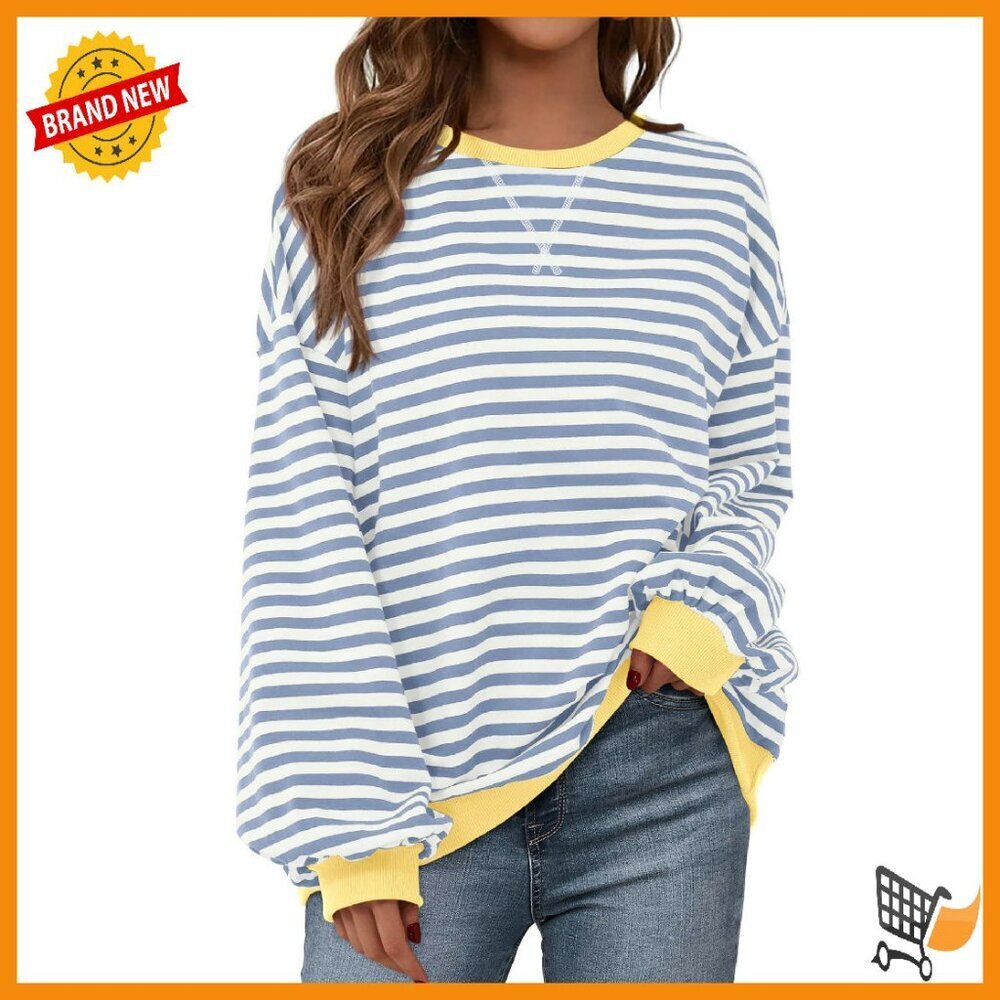 Oversized Striped Sweatshirt Long Sleeve Pullover Y2K Workout Casual